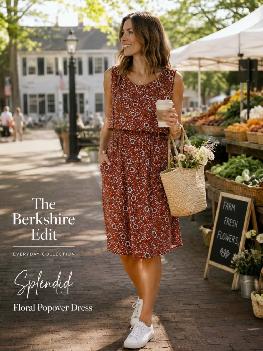 Splendid Floral Popover Sleeveless Dress Rayon Made USA Small Rust Red